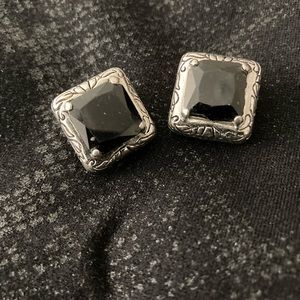 Black/Silver clip on heirloom earrings